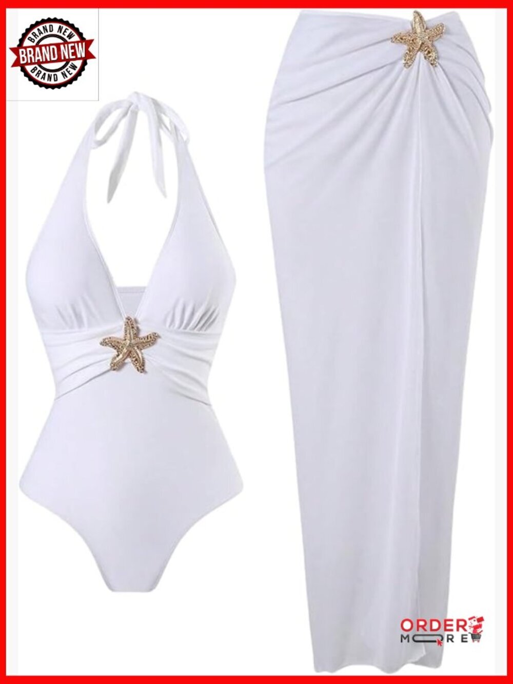 Women's Halter Bikini Set with Beach Sarong Coverup Skirt